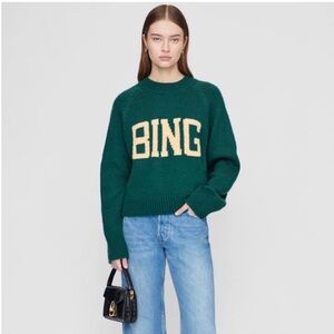 ANINE BING Kendrick University Sweater Pullover in Green XS